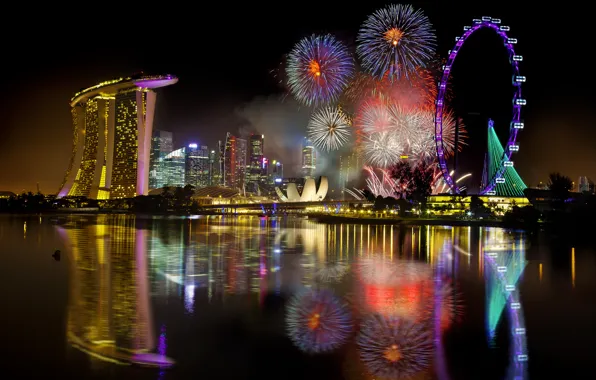 Picture night, city, the city, holiday, salute, Singapore, fireworks, Singapore, fireworks