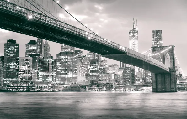 Picture USA, United States, skyline, Manhattan, New York City, view, Brooklyn Bridge, buildings, skyscrapers, One World …