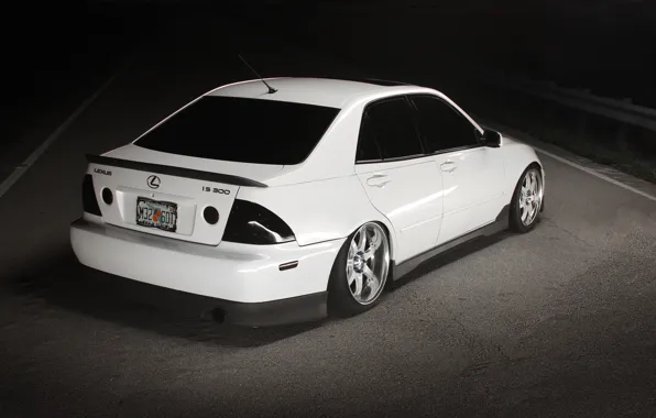 Picture road, white, tuning, Lexus, white, road, tuning, Lexus, night, back, is300