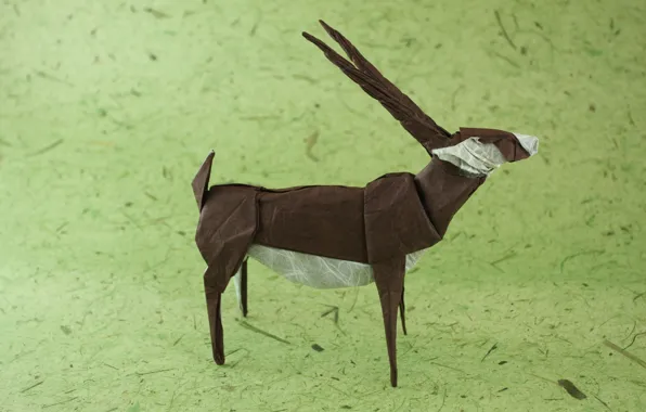 Picture green, green, horns, horns, origami, antelope, origami, brown antelope, brown antelope, antelope