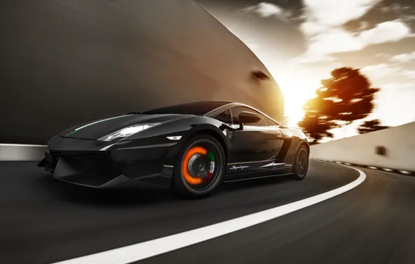 Picture speed, Lamborghini, Superleggera, Gallardo, sunset, LP570-4, brake disc, the intensity