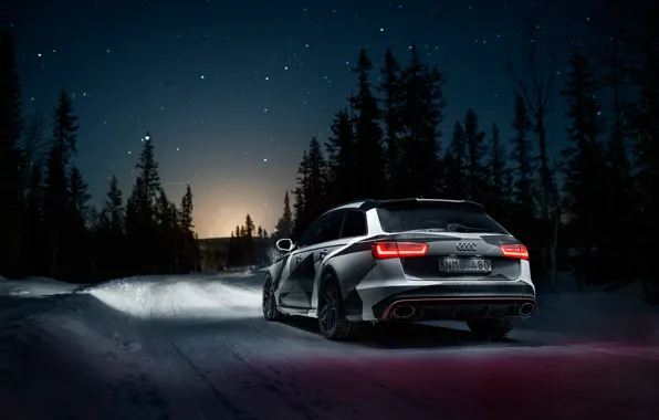 Picture Audi, Road, Night, Snow, Forest, Stars, Quattro, Rs6
