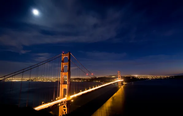 Picture night, bridge, lights, San Francisco, Golden gate, USA, Night, golden gate bridge