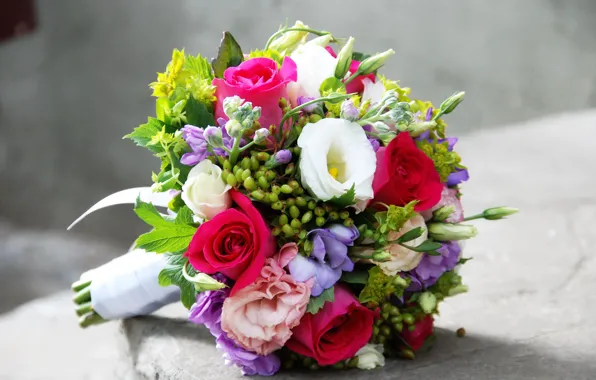 Picture flowers, roses, bouquet, eustoma