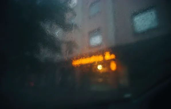 Picture glass, drops, the city, rain, bokeh