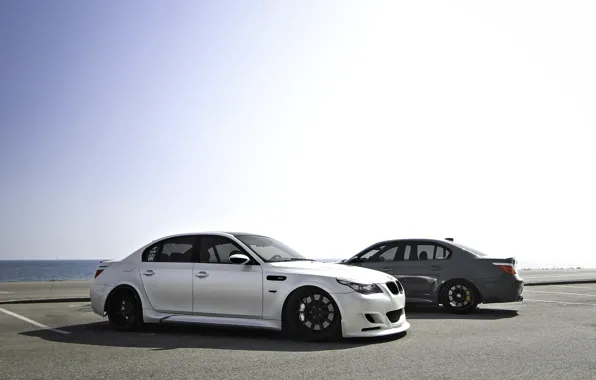 Picture white, grey, bmw, BMW, shadow, Parking, white, grey, e60