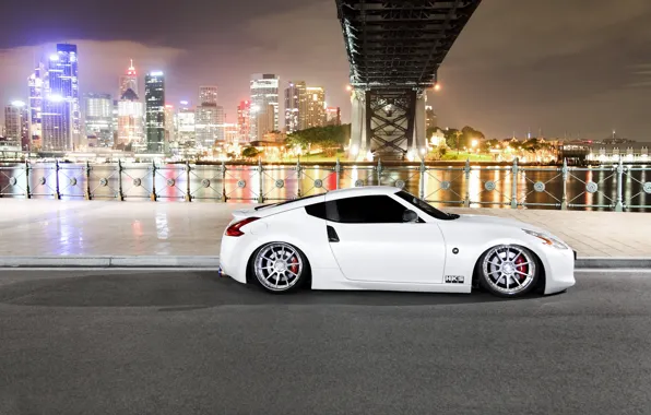 Picture night, the city, river, tuning, Nissan, stance, nissan 370z