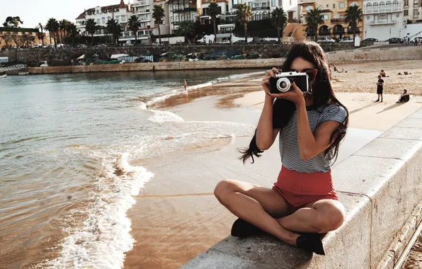 Picture beach, pose, actress, the camera, sitting, photographs, Vanessa Hudgens, Vanessa Hudgens