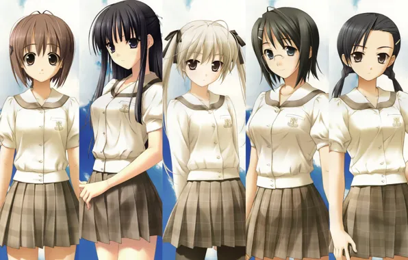 Picture school uniform, Yosuga no Sora, Nao Orihime, Kazuha Migiwa, Sora Kasugano, Akira Natsume, devochki, Kozue, …