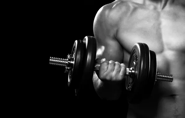 Picture man, fitness, gym, arms, dumbbell
