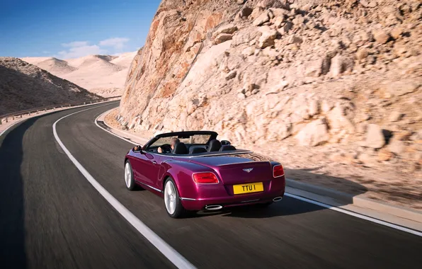 Picture Bentley, Continental, Road, Machine, Convertible, Asphalt, Day, Purple, In Motion