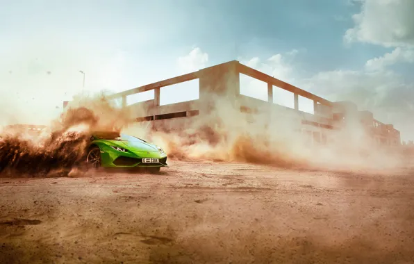 Picture sand, green, dust, skid, salad, Lamborghini Hurricane