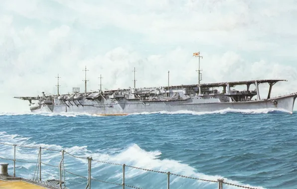 Picture ship, art, the carrier, Navy, military, Japanese, WW2, aircraft carrier, IJN, Zuiho
