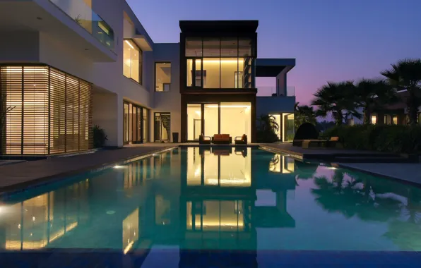 Picture night, Villa, pool, lighting, architecture, terrace