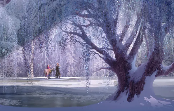 Picture Frozen, Tree, Wide screen, White snow, Diseny