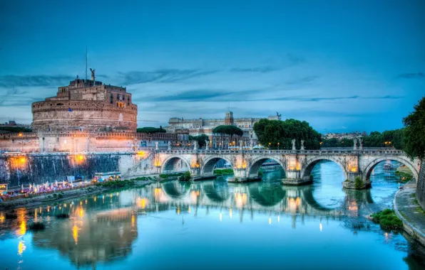 Picture bridge, Italy, Rome, Sant' Angelo, Tiber river, The Castle Of St. Angel