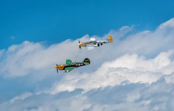 Picture the sky, clouds, retro, the plane, fighter, parade