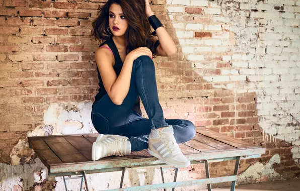 Picture shoes, photoshoot, Selena Gomez, clothing collection Neo, brand Adidas