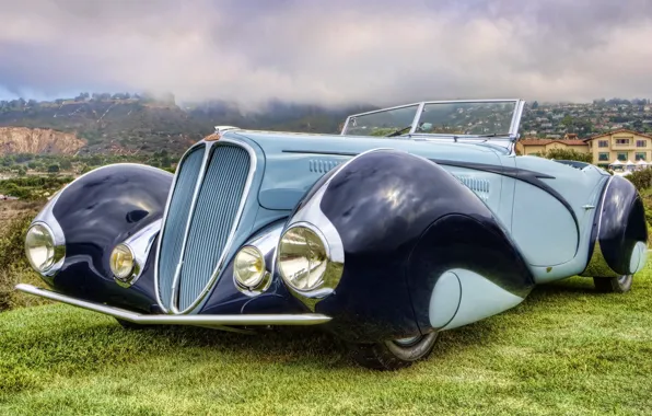 Picture the sky, retro, background, Convertible, the front, Cabriolet, beautiful car, 1937, by Figoni &amp; Falaschi, …