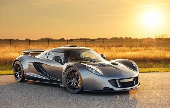 Picture the sky, sunset, supercar, the front, Hennessey, Venom GT, Hennessy, Dark Knight, Venom GT