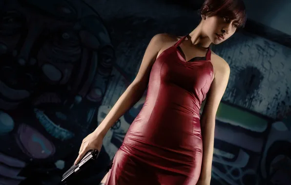 Picture girl, gun, dress, Resident Evil