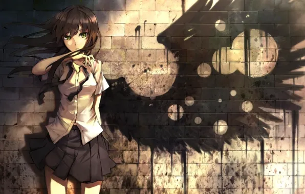 Picture sadness, girl, wings, anime