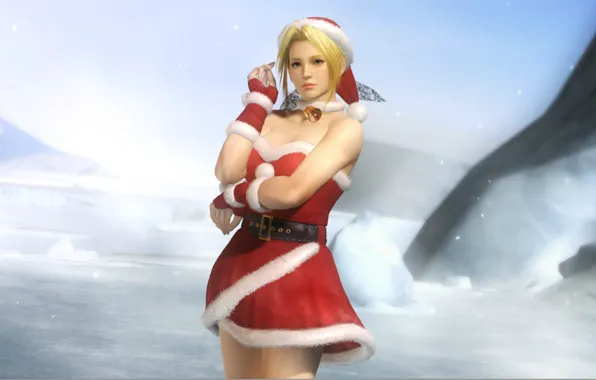 Picture snow, hat, blonde, neckline, bell, cosplay, Dead or Alive, bombski, DoA girls, Merry X`mas