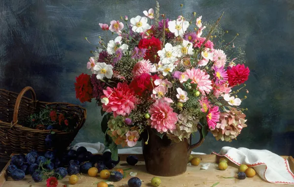 Picture Vase, Bouquet, Fruit
