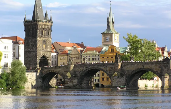 Picture river, people, home, Prague, Czech Republic, Charles bridge
