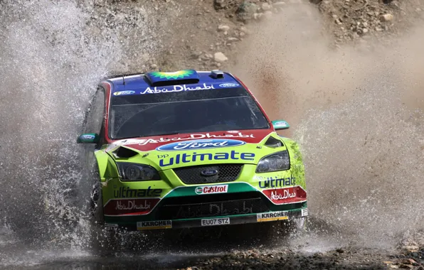 Picture Ford, Water, Auto, Sport, Machine, Ford, Logo, Race, Squirt, Lights, Focus, WRC, Rally, The front