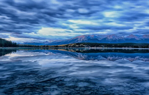 Picture mountains, lake, reflection, Canada, Albert, Alberta, Canada, Jasper National Park, Pyramid Lake, Jasper