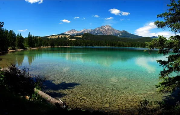 Picture the sky, water, trees, mountains, lake, National Park Canada