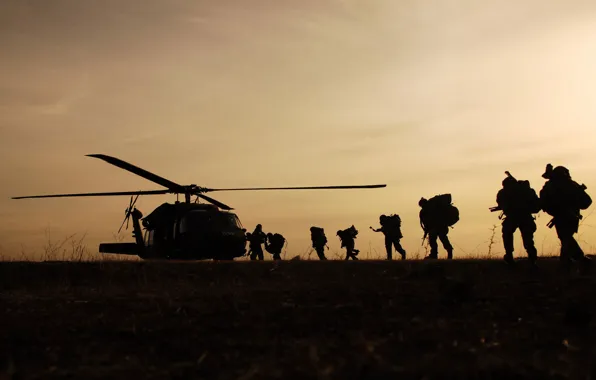 Picture helicopter, soldiers, landing, military, Night Hawk