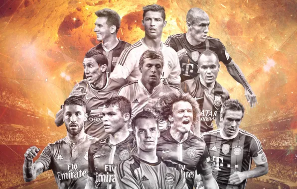 Picture David Luiz, Messi, Ronaldo, Mary, Sergio Ramos, Iniesta, New, Kross, Robben, Lahm, team of the …