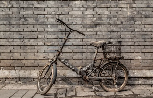 Picture bike, wall, dirt, bricks