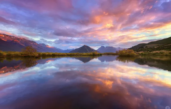 Picture the sky, clouds, reflection, mountains, lake, New Zealand, South island, Wakatipu