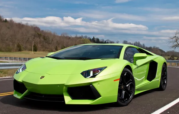 Picture road, the sky, beauty, green, LP700-4, Lamborghini Aventador
