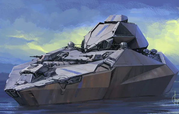 Picture design, background, combat, futuristic vehicle