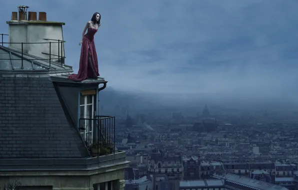 Picture roof, girl, the city, high, The Roofs Of Paris