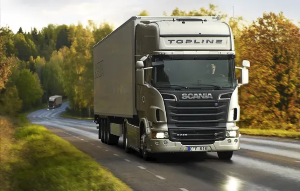 Picture autumn, movement, track, Scania, R620, Topline, trucker