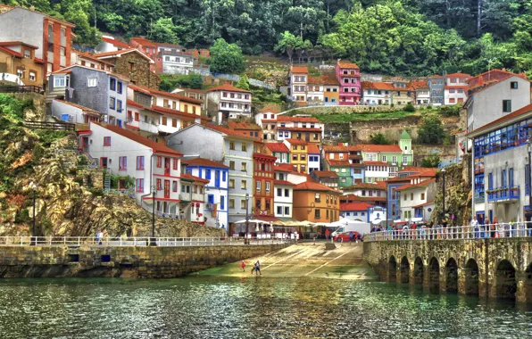 Picture building, home, Bay, Spain, Spain, Asturias, Asturias, The Bay of Biscay, Bay of Biscay, embankments, …