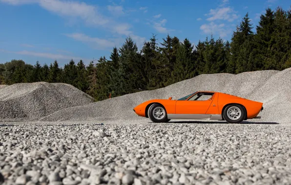 Picture Lamborghini, Orange, Miura, stones