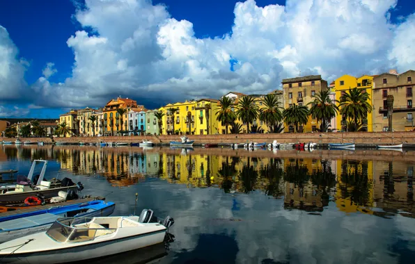 Picture home, boats, Italy, harbour, Sardinia, Bosa
