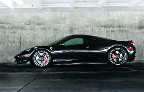 Picture wall, black, profile, wheels, ferrari, Ferrari, drives, black, Italy, 458 italia