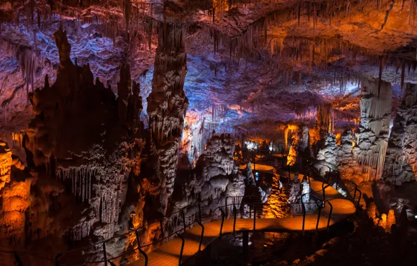 Picture road, color, light, cave, relief, dungeon, cave, stalagmites, stalactites