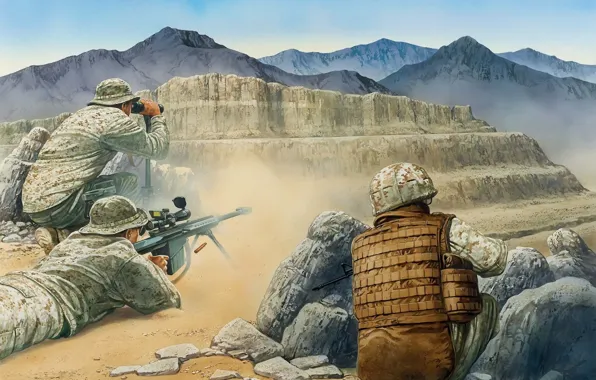 Picture mountains, weapons, art, soldiers, equipment, Afghanistan