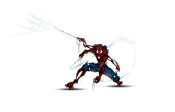 Picture robot, web, white background, cyborg, comics, marvel, comics, spider-man, spider man