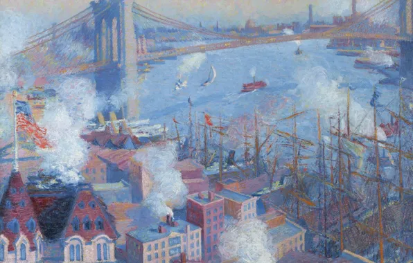 Picture bridge, home, picture, New York, Brooklyn Bridge, the urban landscape, Theodore Earl Butler
