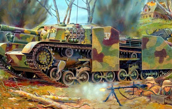 Picture war, figure, art, SAU, assault gun, 40/43M, Zrínyi, Zrínyi, Hungarian self-propelled artillery, calculation of machine …
