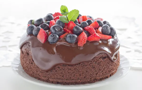 Picture berries, chocolate, blueberries, strawberry, cake, cake, dessert, cakes, sweet, sweet, dessert, berries